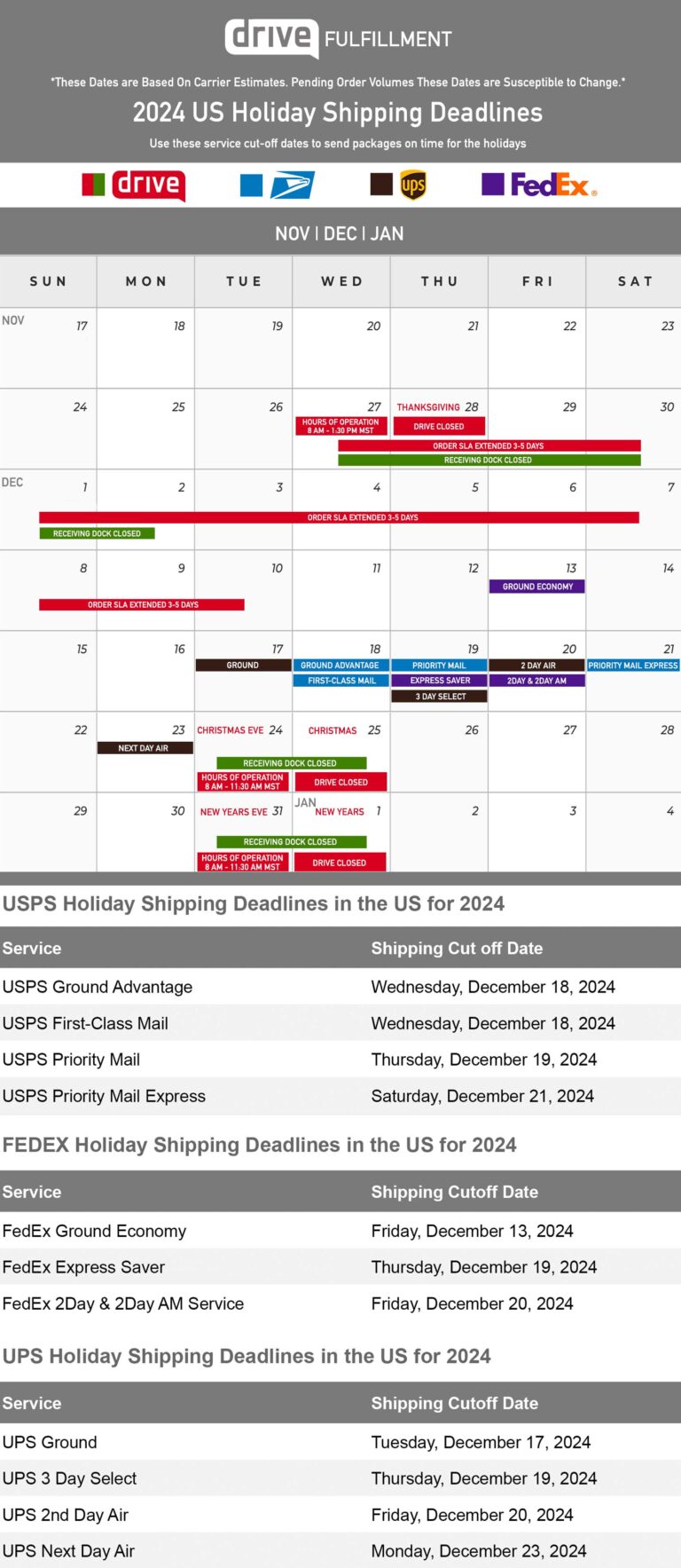 2024 drive holiday shipping calendar